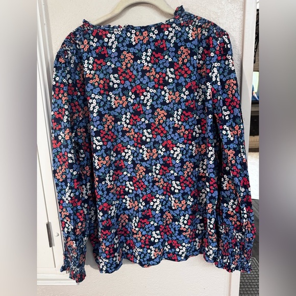 St. John's Bay Blue and Red Long Sleeve Blouse with Notched Collar - Picture 2 of 6